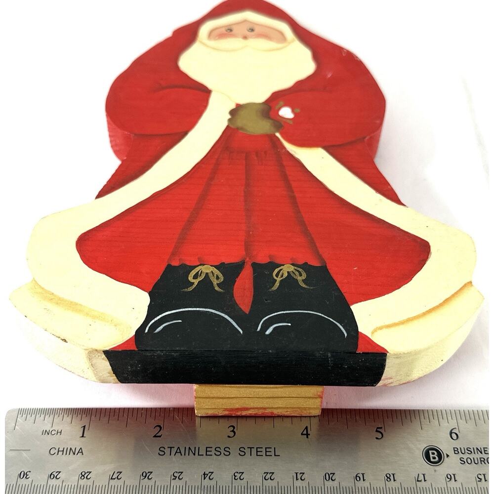 Vintage Hand-Painted Wooden Santa Figure L. Shaul 1994 – 9.5” Folk Art - Picture 8 of 8